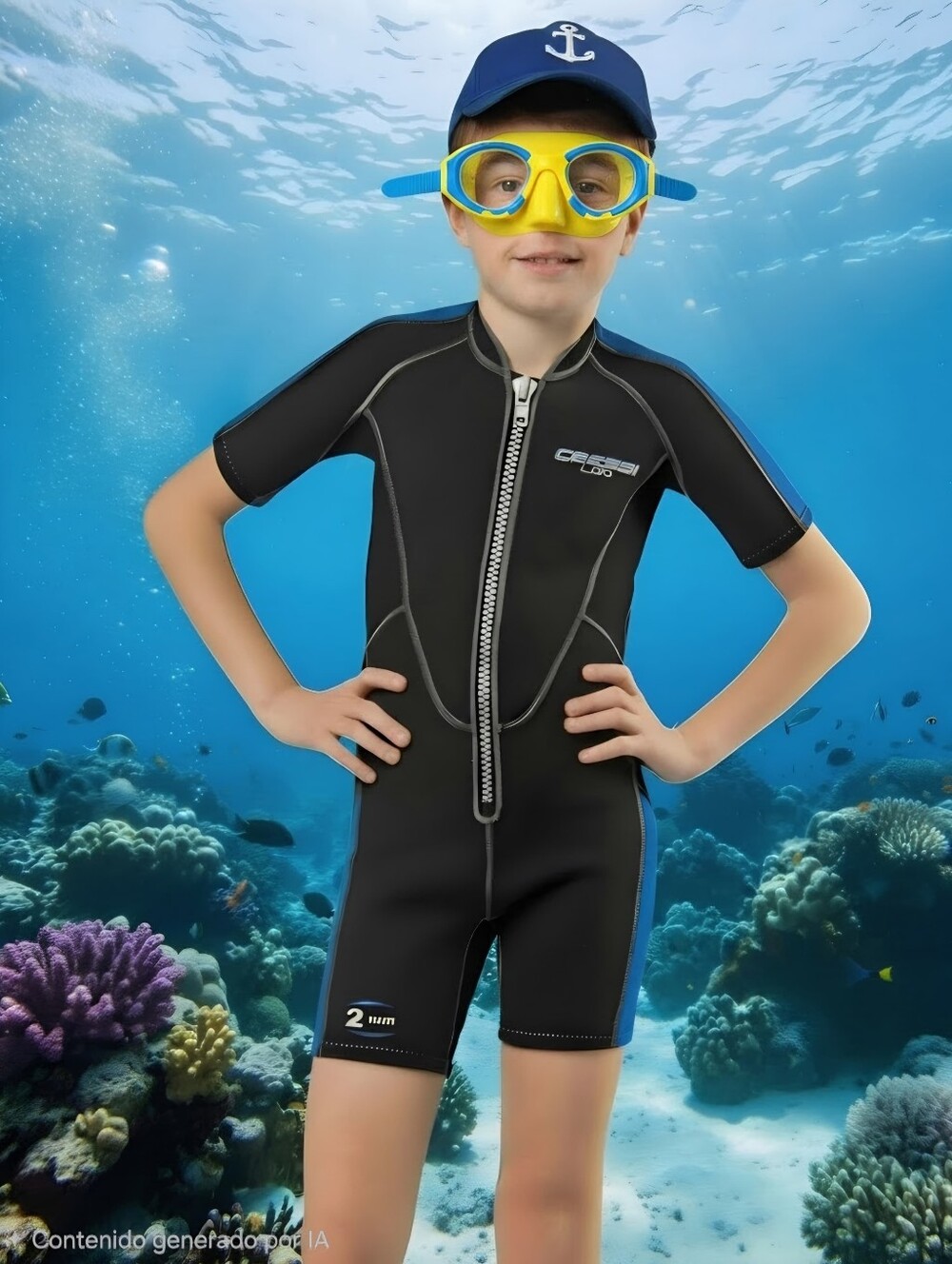 CRESSI Kids Size S Shorty Wetsuit - Black & Blue